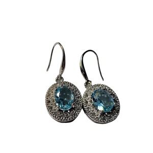 Stunning Silver-Plated Earrings With Light Sea Blue Topaz